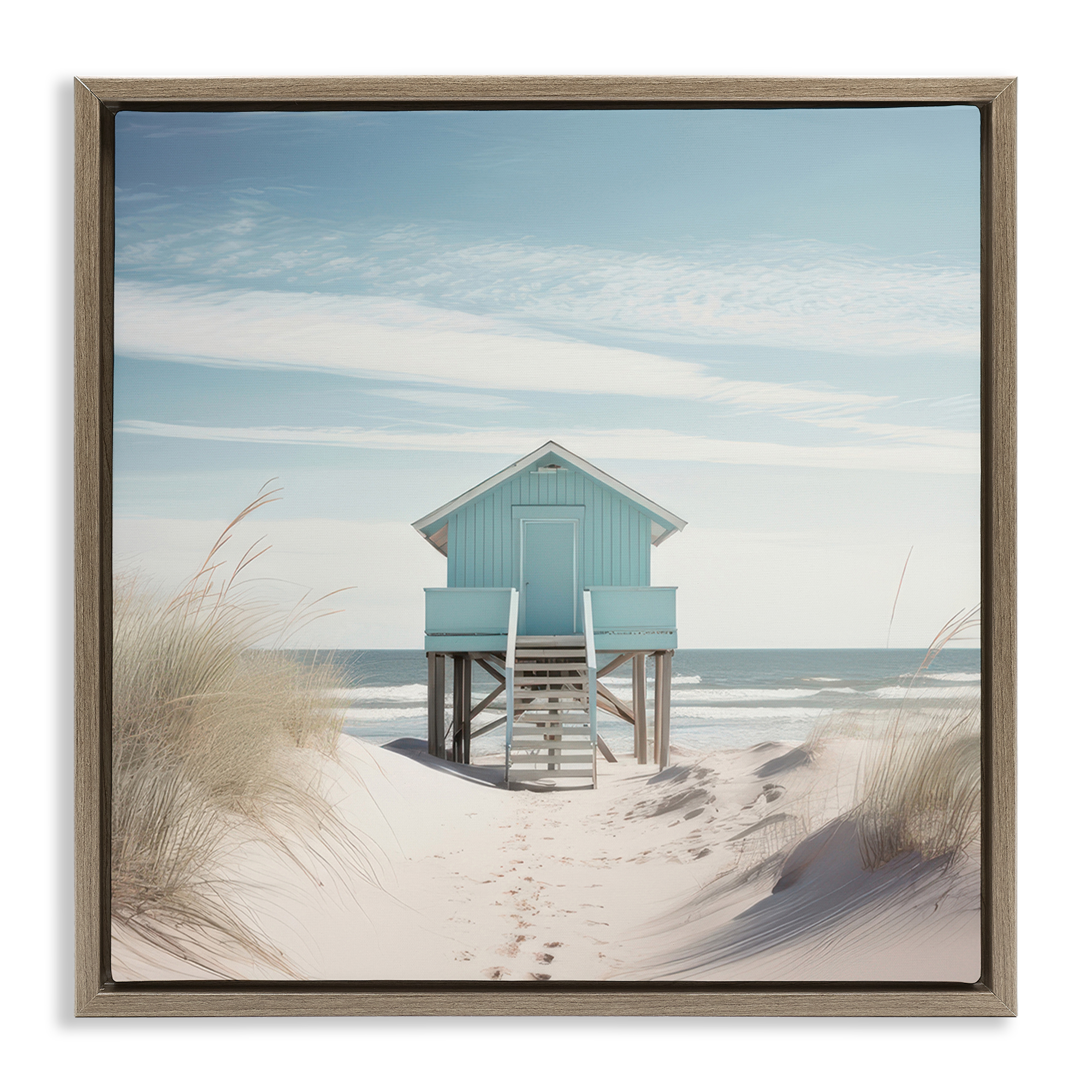 Stupell Industries Coastal Lookout Hut Nautical & Beach Painting Brown Floater Framed Canvas Art Print Wall Art, 25 x 25