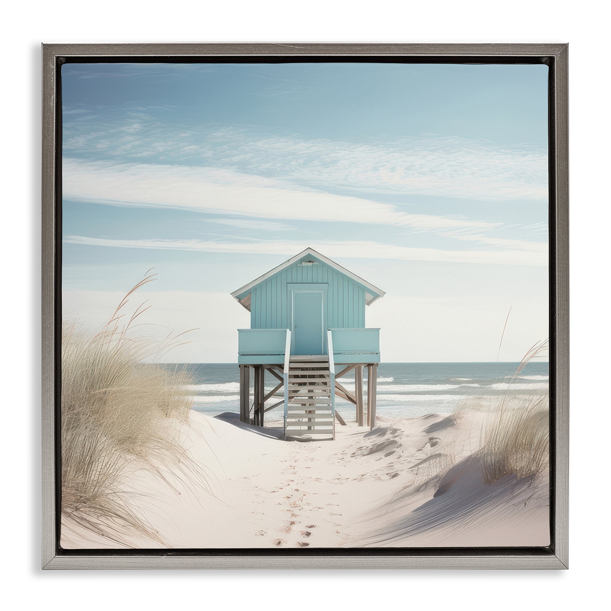 Stupell Industries Coastal Lookout Hut Nautical & Beach Painting Gray Floater Framed Canvas Art Print Wall Art, 25 x 25