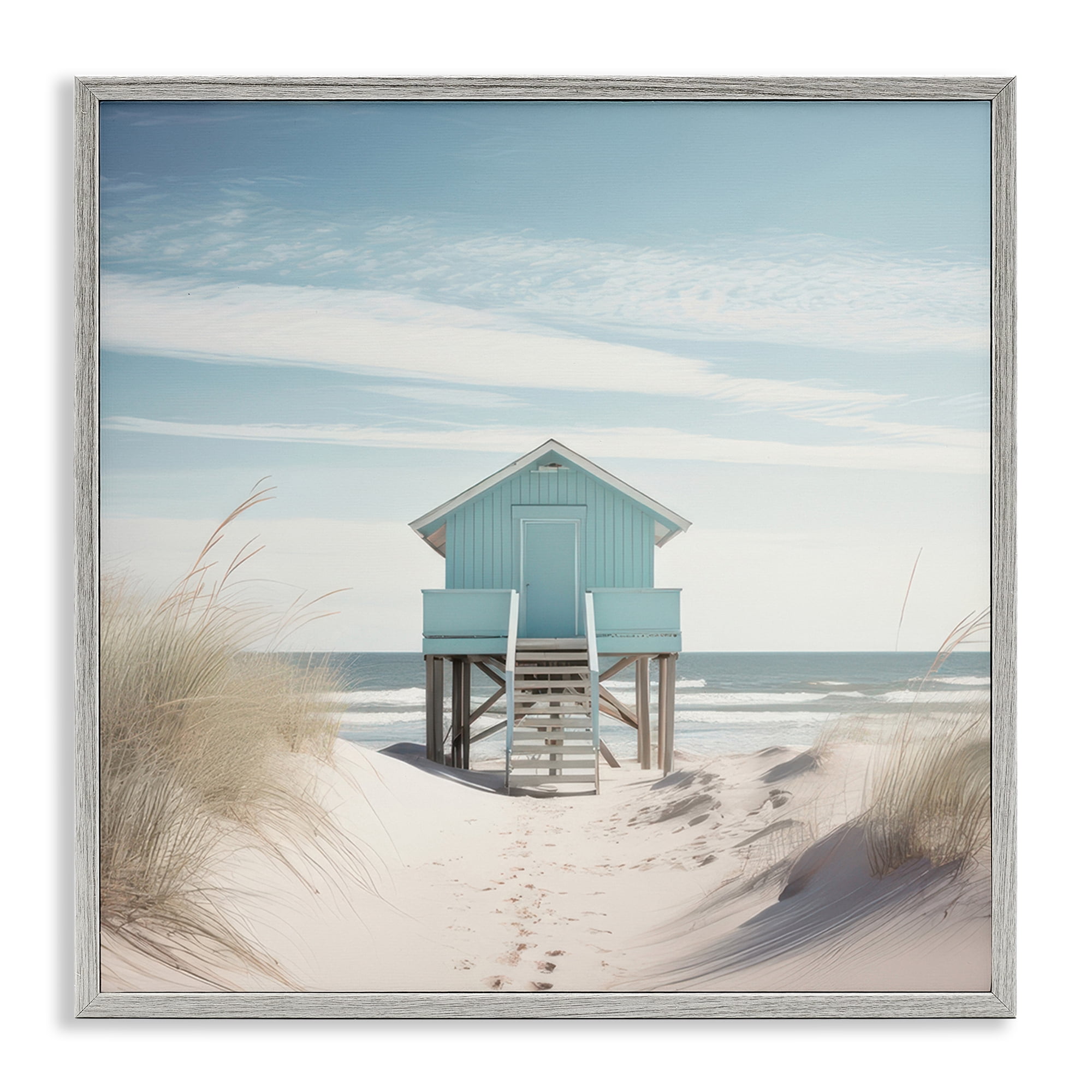 Stupell Industries Coastal Lookout Hut Nautical & Beach Painting Gray Framed Art Print Wall Art, 17 x 17
