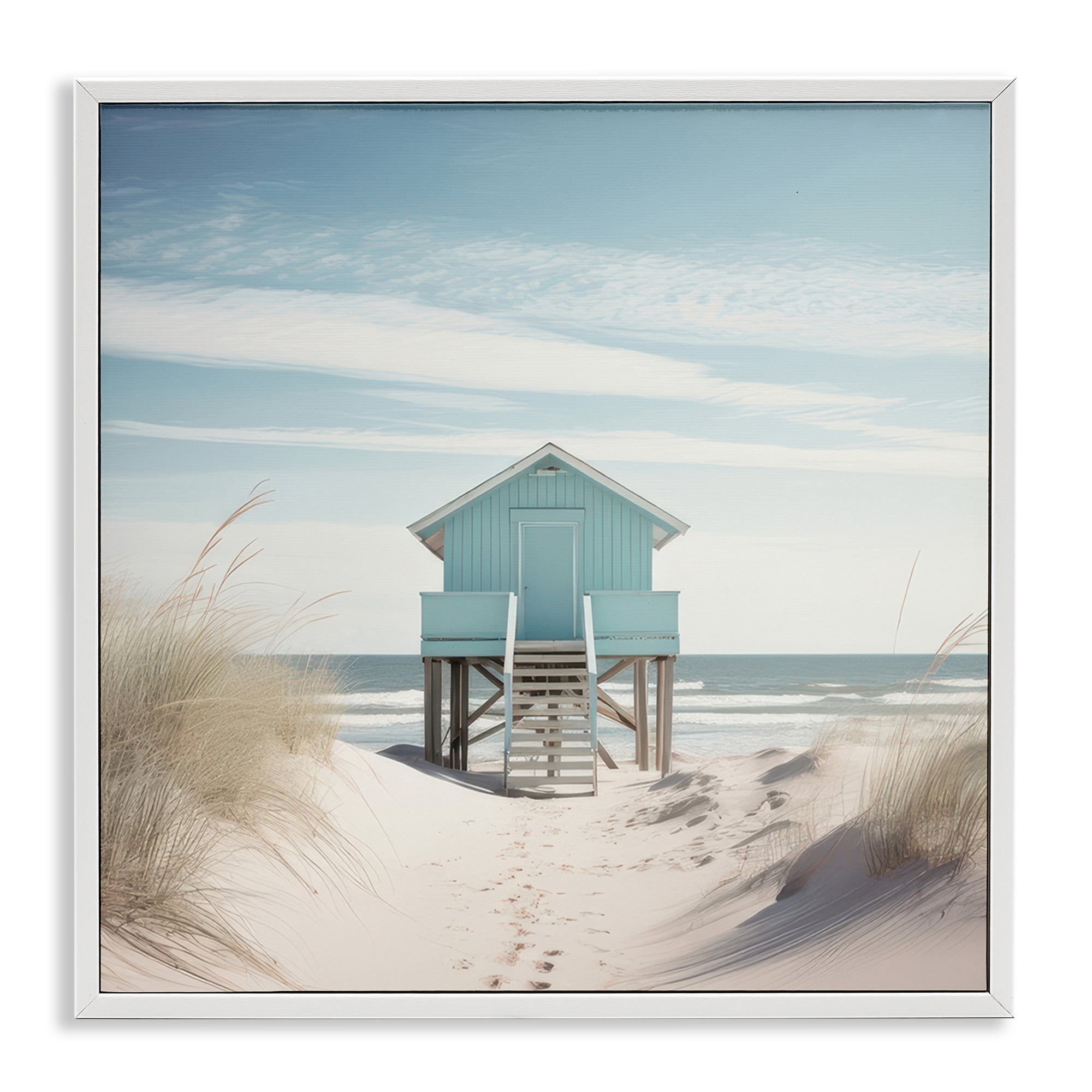 Stupell Industries Coastal Lookout Hut Nautical & Beach Painting White Framed Art Print Wall Art, 17 x 17
