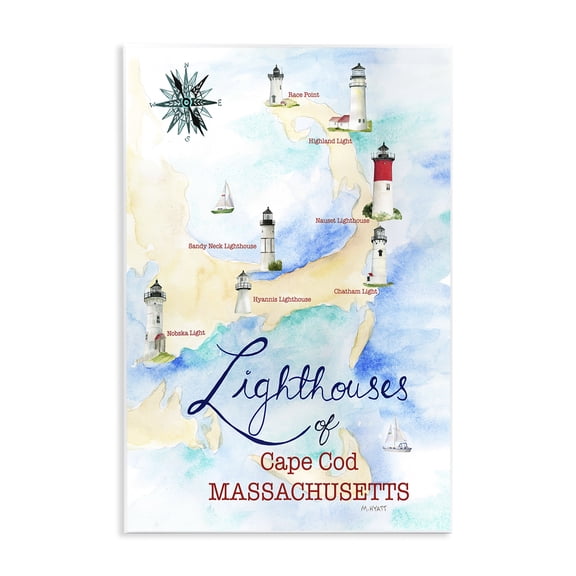 Stupell Industries Traditional Coastal Map of Cape Cod Massachusetts Lighthouses Wall Plaque Art, 13 x 19, by Melissa Hyatt