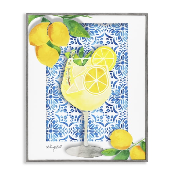 Stupell Industries Coastal Mediterranean Limoncello Drink Gray Framed Giclee Art, 24 x 30, by Hillary Holt