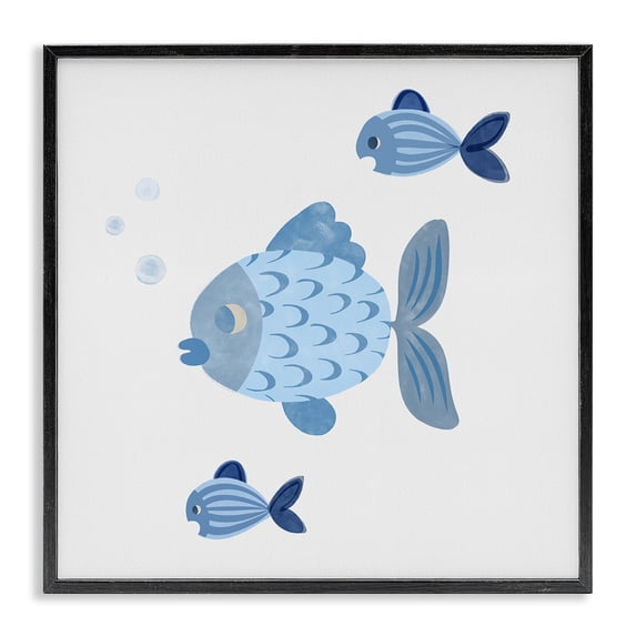 Stupell Industries Coastal Minimal Blue Fish Black Framed Giclee Art, 12 x 12, by Carrie Cantwell