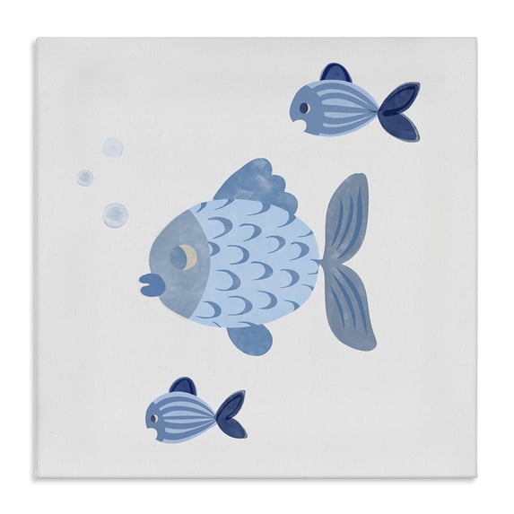 Stupell Industries Coastal Minimal Blue Fish Canvas Art, 17 x 17, by Carrie Cantwell