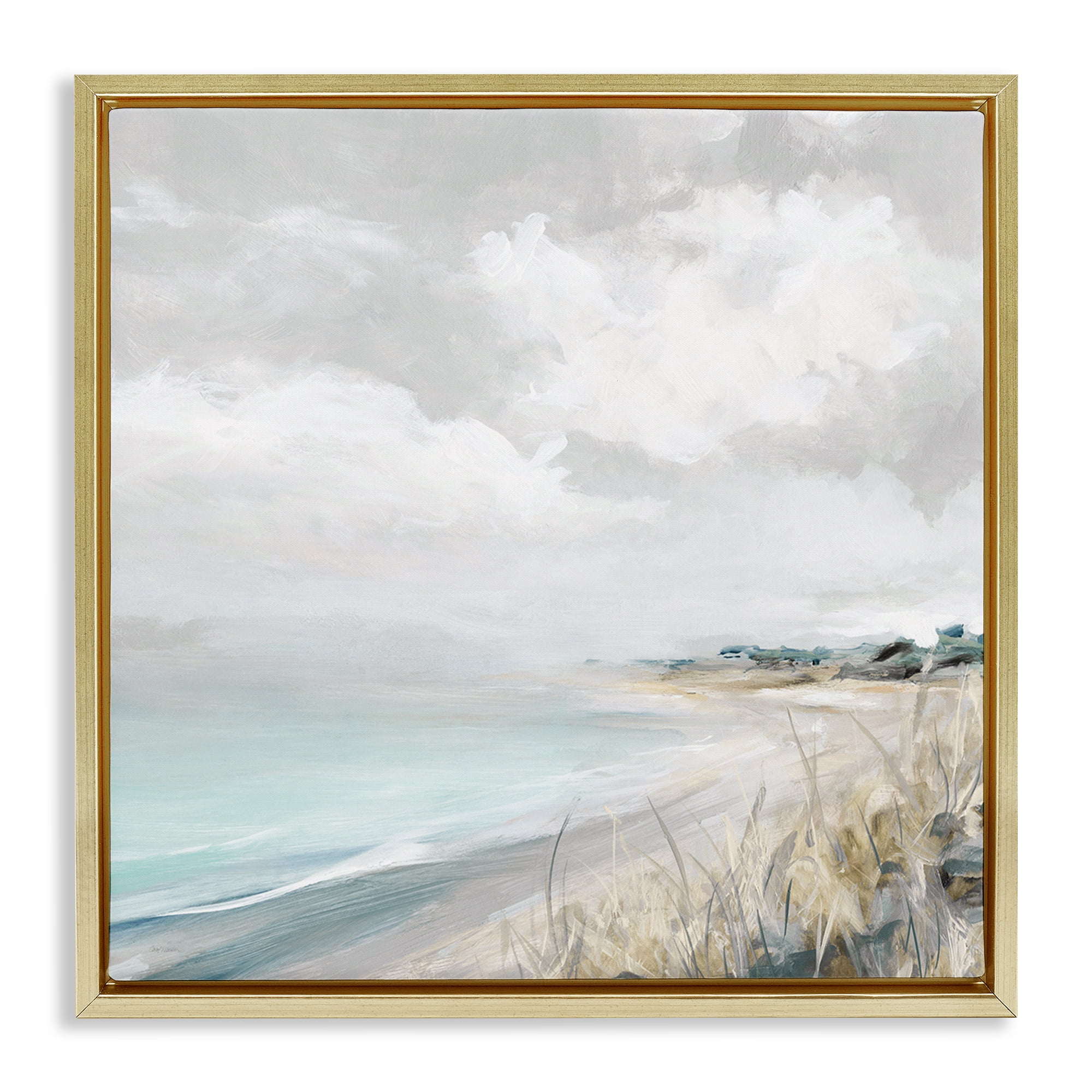 Stupell Industries Coastal Morning By The Dunes Gold Framed Floater Canvas Wall Art, design by Carol Robinson