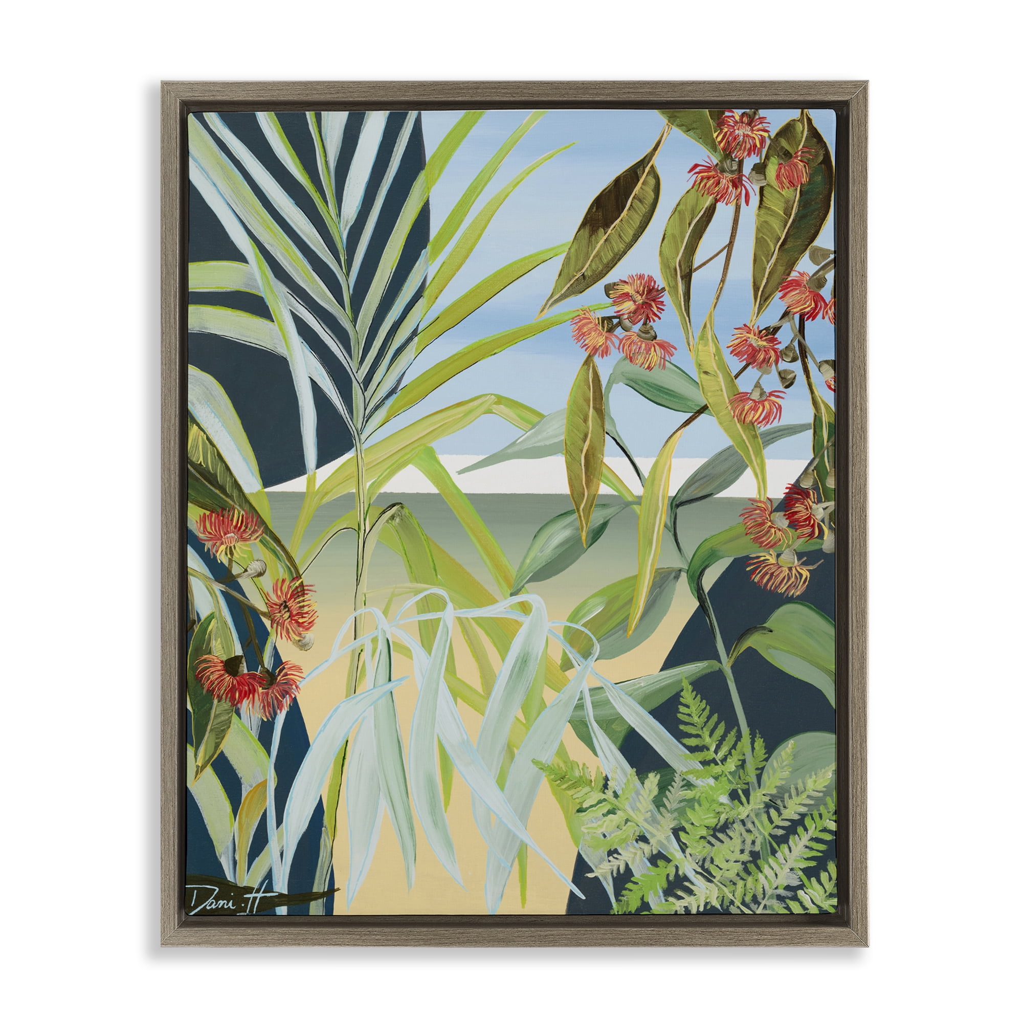 Stupell Industries Coastal Morning Leaves Brown Framed Floater Canvas Wall Art, design by Dani Heyward