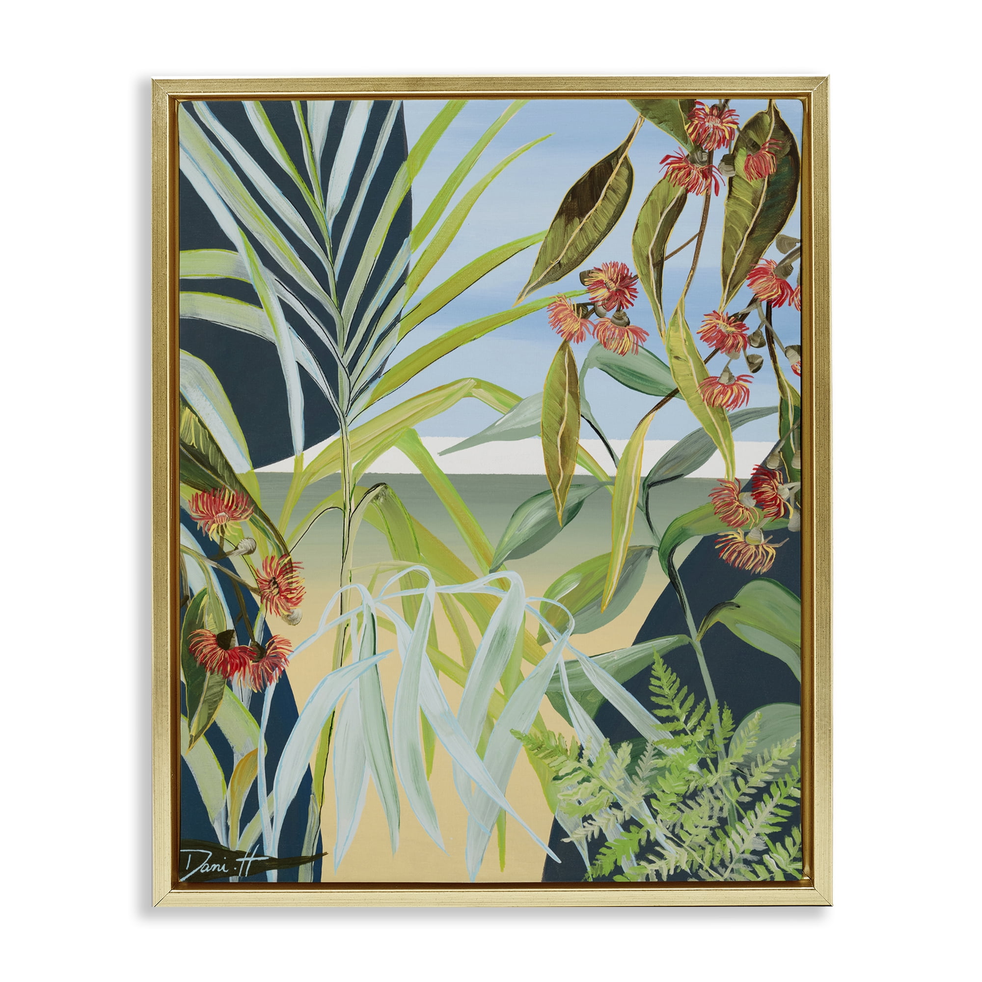 Stupell Industries Coastal Morning Leaves Gold Framed Floater Canvas Wall Art, design by Dani Heyward