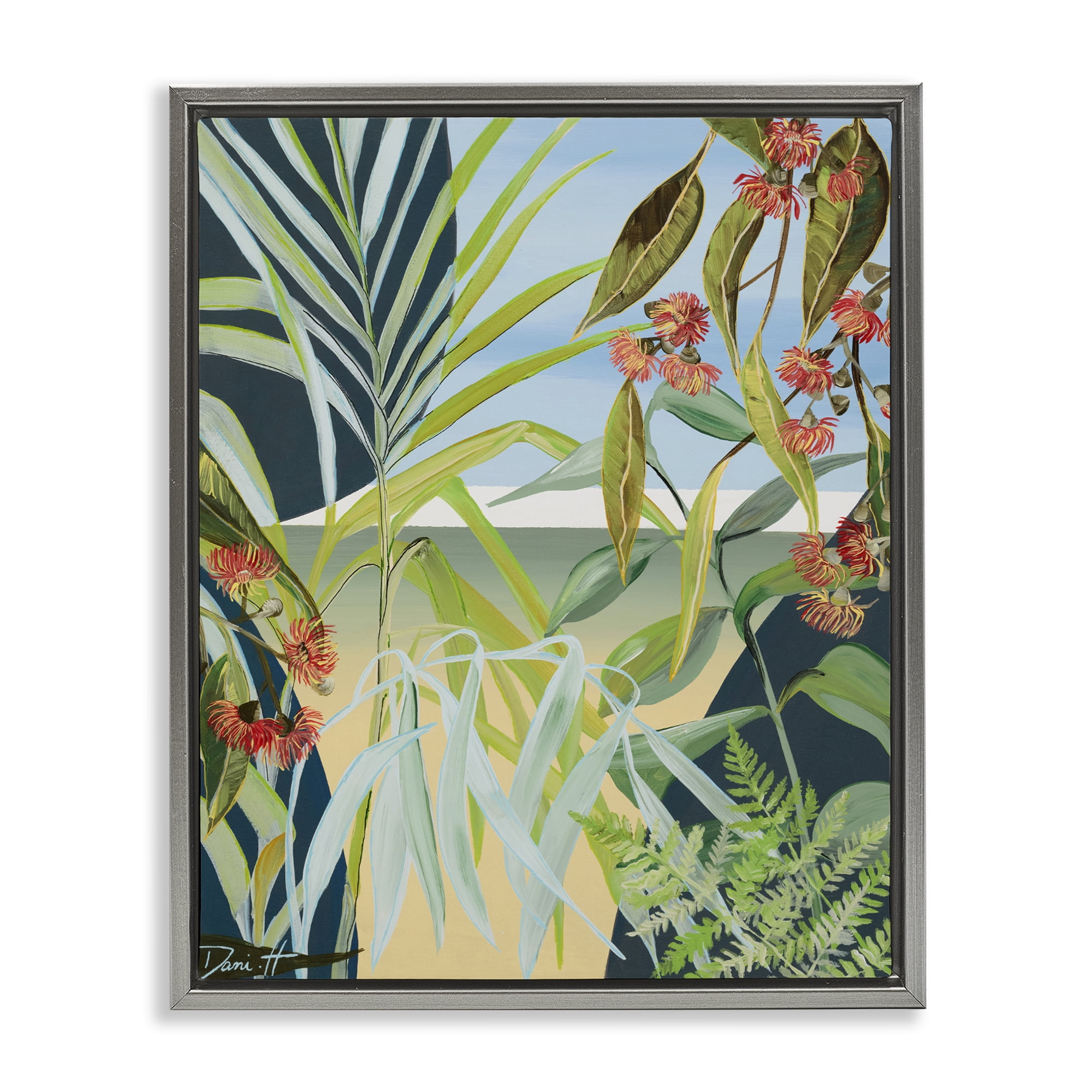 Stupell Industries Coastal Morning Leaves Gray Framed Floater Canvas Wall Art, design by Dani Heyward
