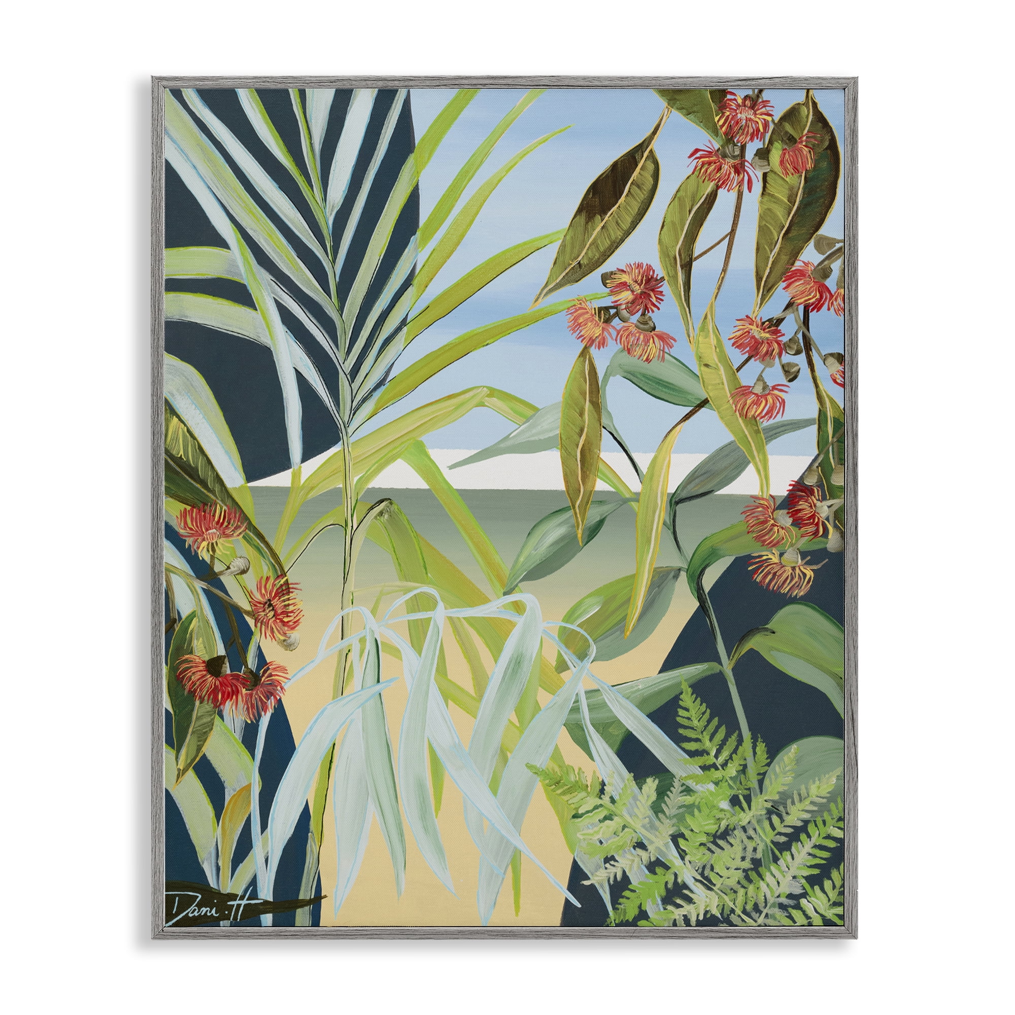 Stupell Industries Coastal Morning Leaves Gray Framed Giclee Art, design by Dani Heyward