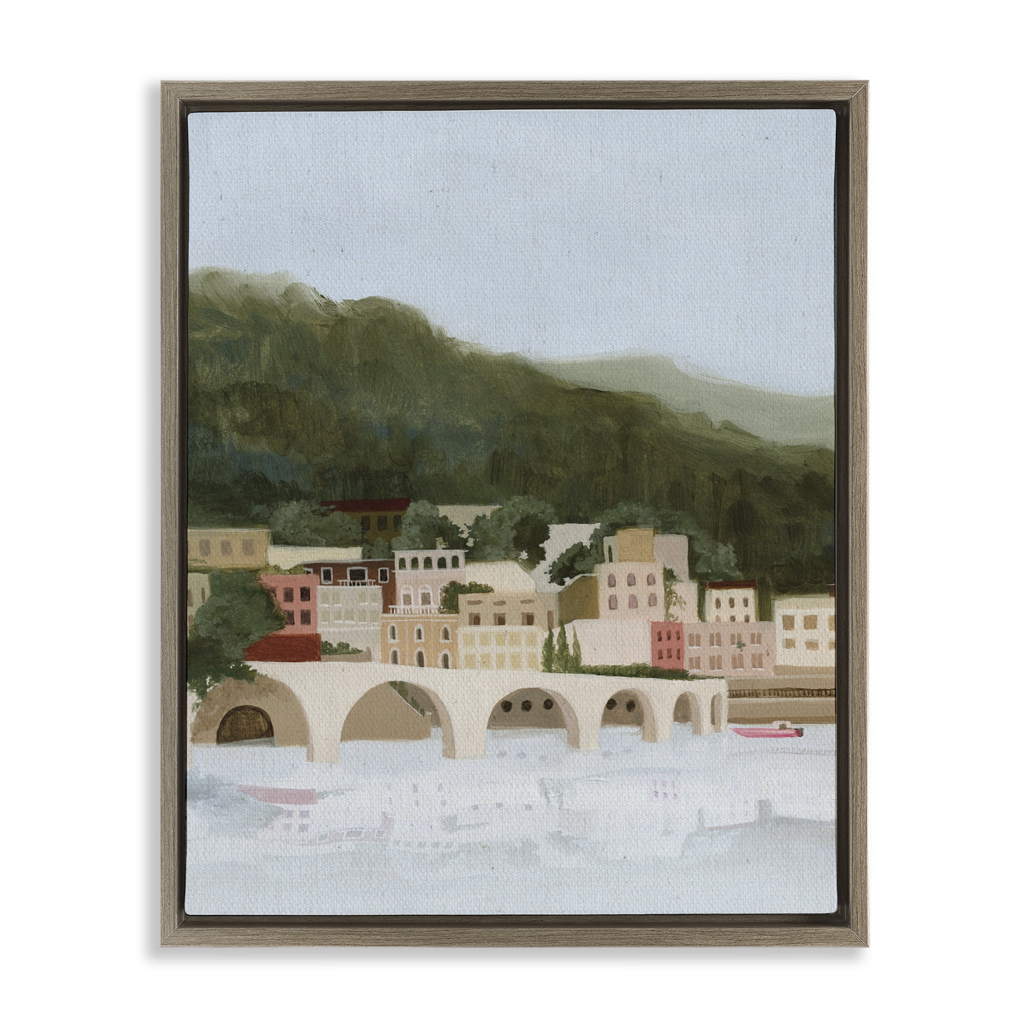 Stupell Industries Coastal Mountains By Sea Brown Framed Floater Canvas Wall Art, design by Grace Popp