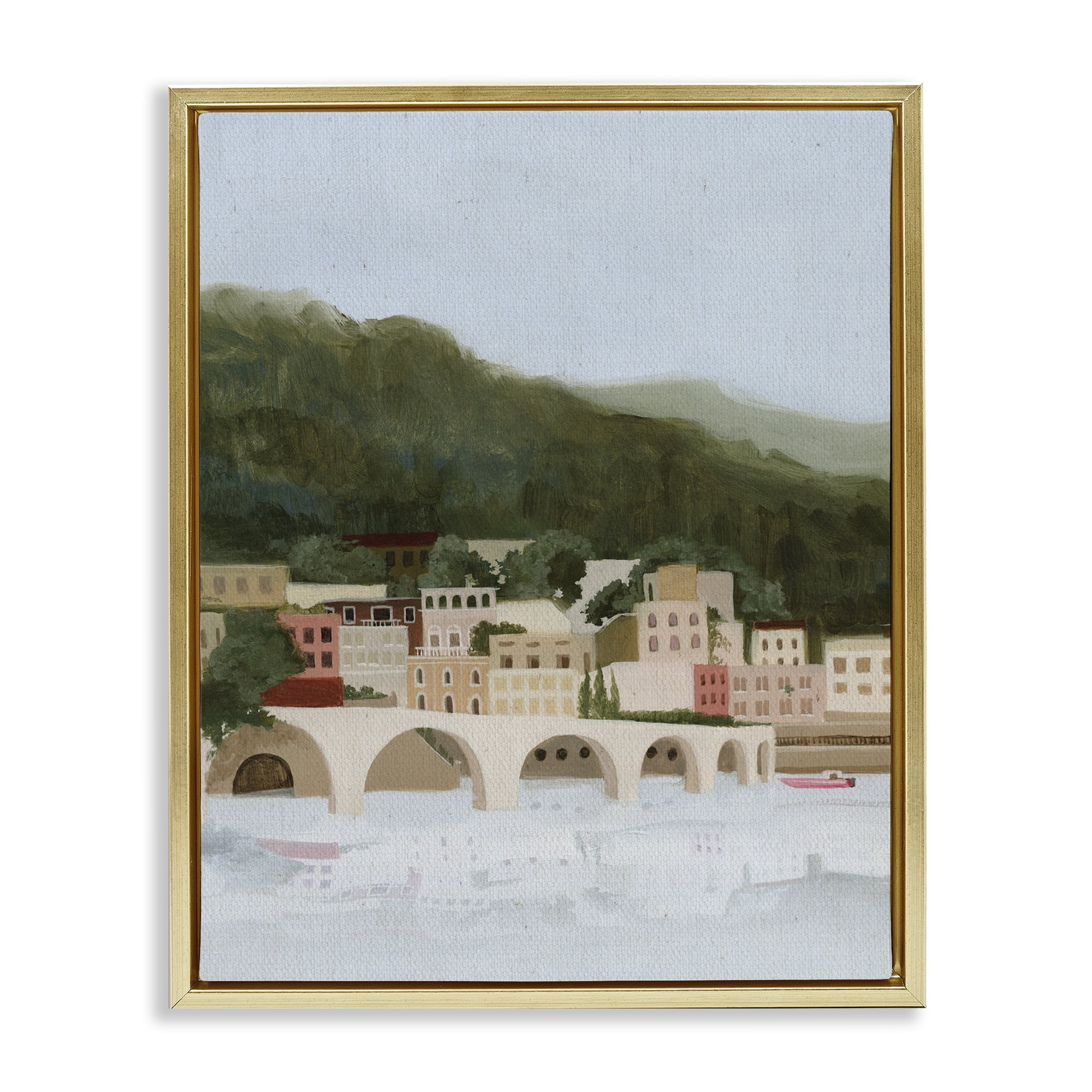 Stupell Industries Coastal Mountains By Sea Gold Framed Floater Canvas Wall Art, design by Grace Popp