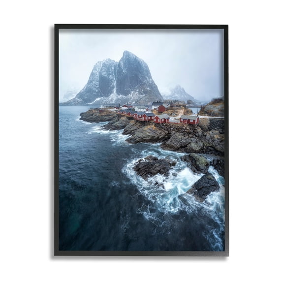 Stupell Industries Coastal Ocean Village Landscape Photography Black Framed Art Print Wall Art, 16 x 20
