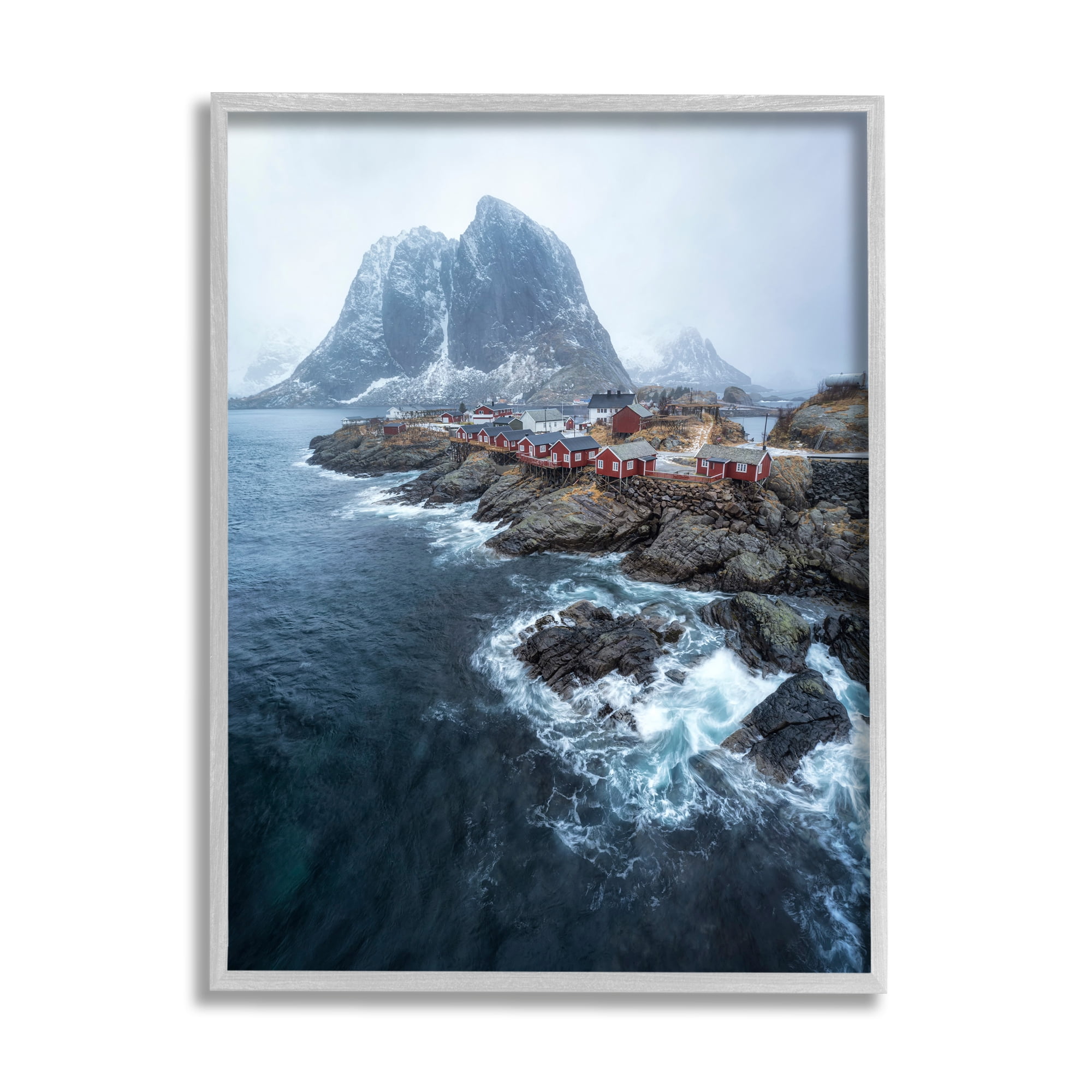 Stupell Industries Coastal Ocean Village Landscape Photography Gray Framed Art Print Wall Art, 11 x 14