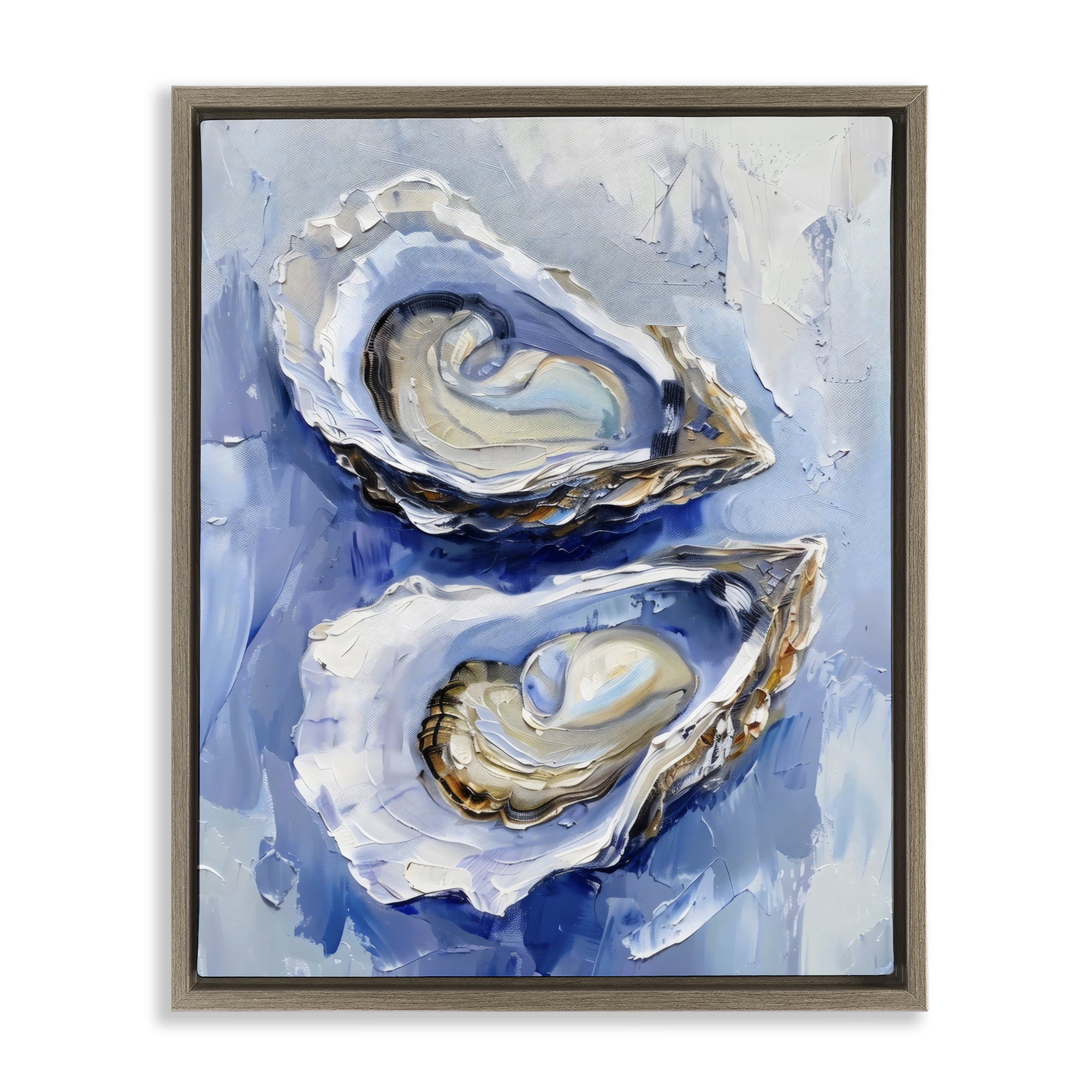 Stupell Industries Coastal Oysters in Pearlescent Light Brown Framed Floater Canvas Wall Art, design by Creative Studio