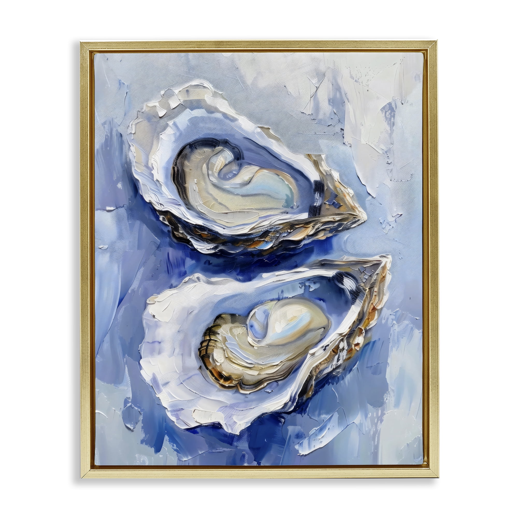 Stupell Industries Coastal Oysters in Pearlescent Light Gold Framed Floater Canvas Wall Art, design by Creative Studio