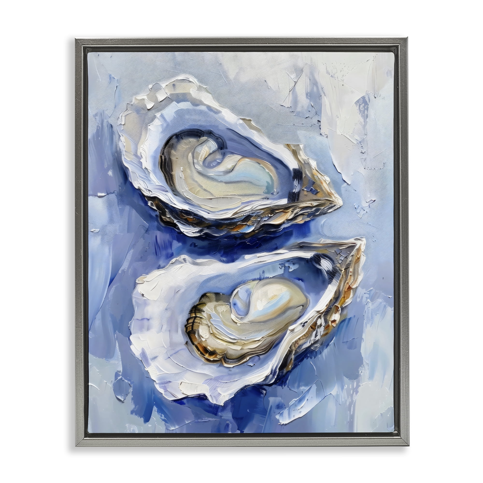 Stupell Industries Coastal Oysters in Pearlescent Light Gray Framed Floater Canvas Wall Art, design by Creative Studio