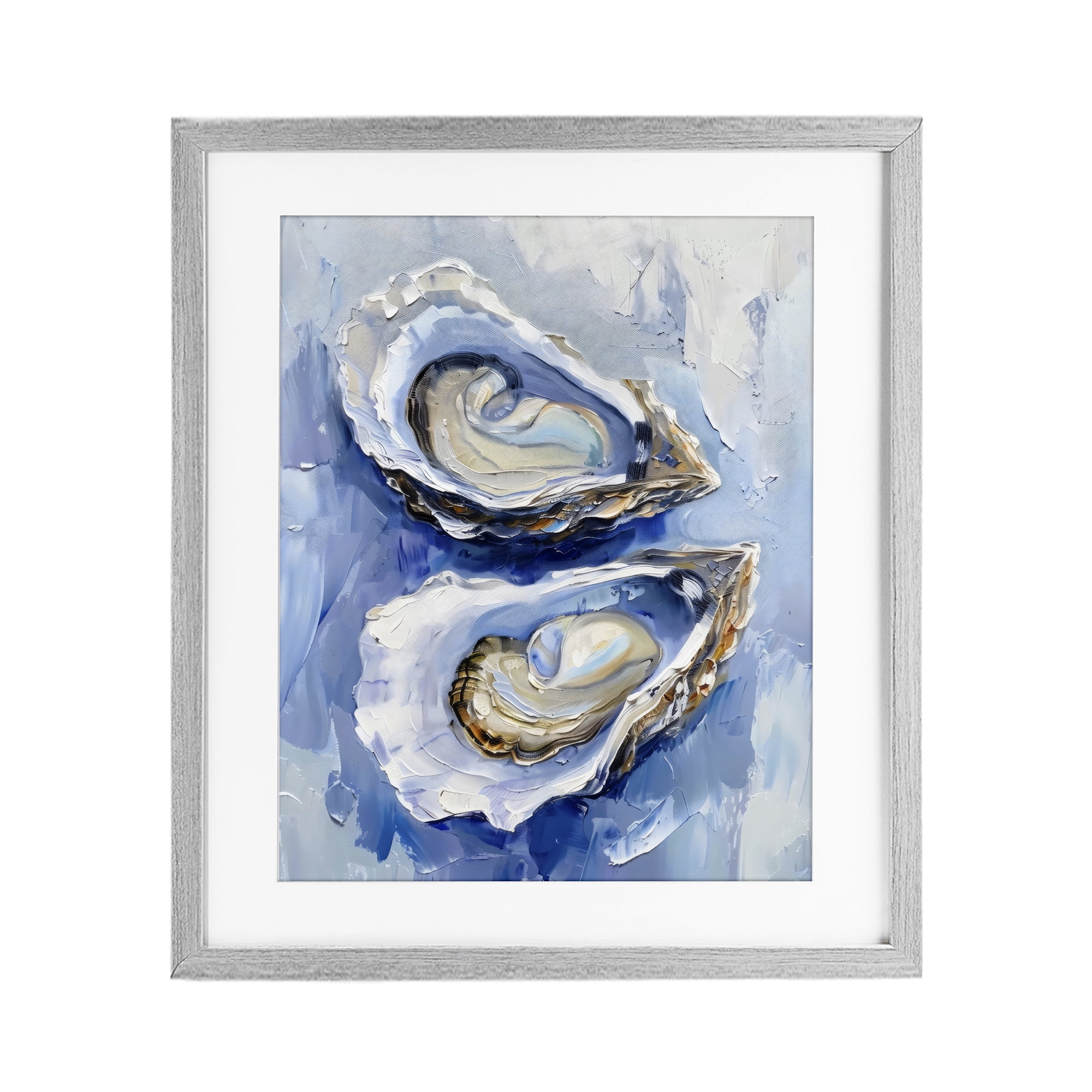 Stupell Industries Coastal Oysters in Pearlescent Light Gray Framed Print Under Glass, design by Creative Studio