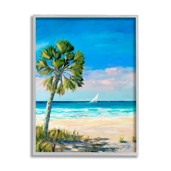 Stupell Industries Coastal Palm Beach Coast Sailboat Cruise Nautical Painting, 11 x 14, Design by Julie Derice