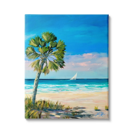 Stupell Industries Coastal Palm Beach Coast Sailboat Cruise Nautical Painting, 36 x 48, Design by Julie Derice