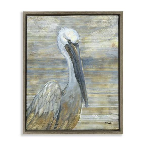 Stupell Industries Coastal Pelican Bird Abstract Portrait Animals & Insects Painting Brown Floater Framed Canvas Art Print Wall Art, 25 x 31