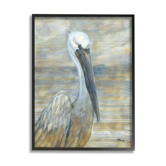 Stupell Industries Coastal Pelican Bird Abstract Portrait Painting Black Framed Art Print Wall Art, Design by Paul Brent