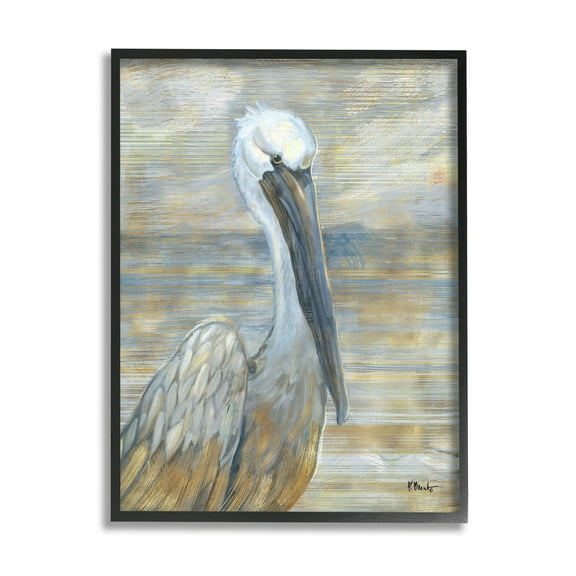 Stupell Industries Coastal Pelican Bird Abstract Portrait Painting Black Framed Art Print Wall Art, Design by Paul Brent