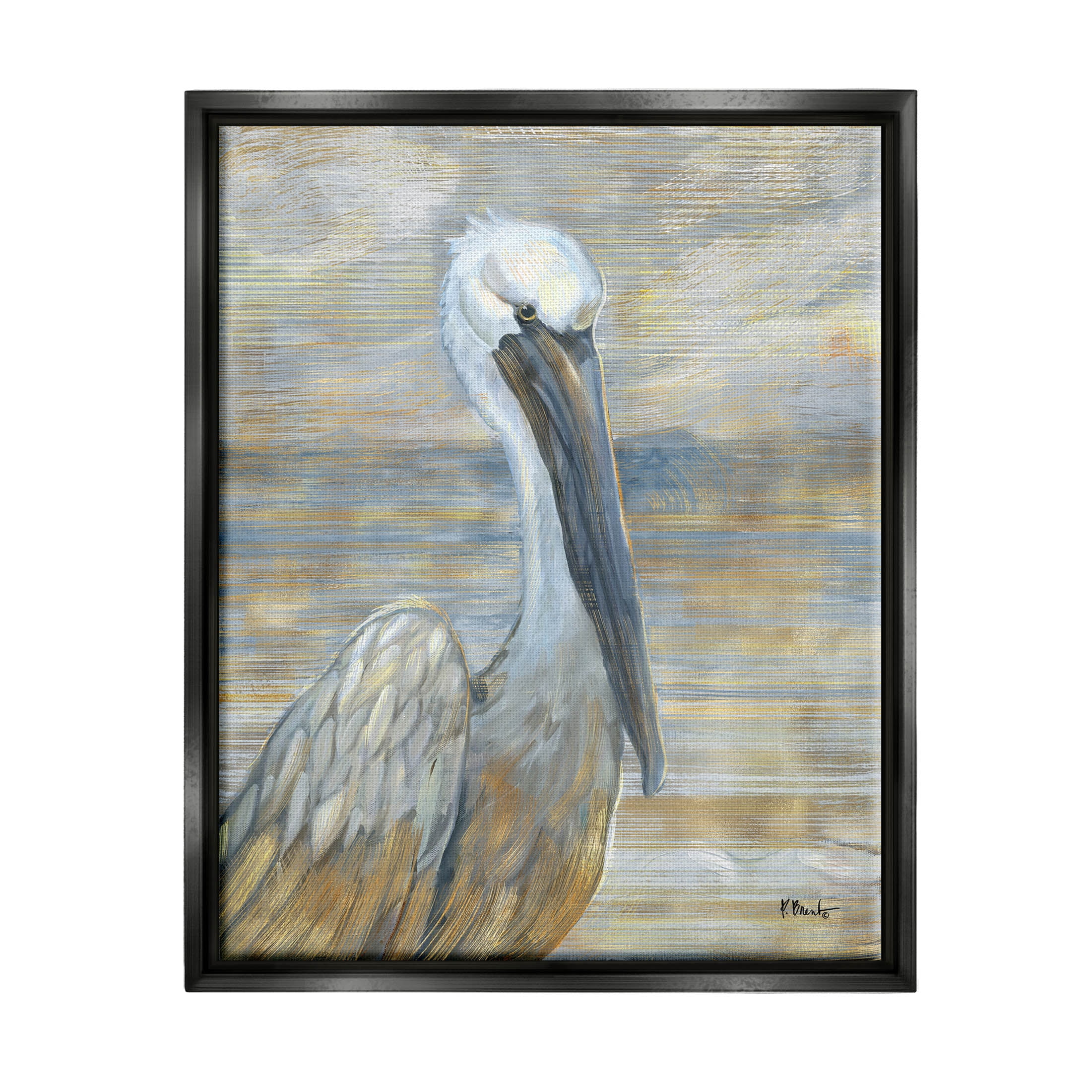 Stupell Industries Coastal Pelican Bird Abstract Portrait Painting Jet Black Floating Framed Canvas Print Wall Art, Design by Paul Brent