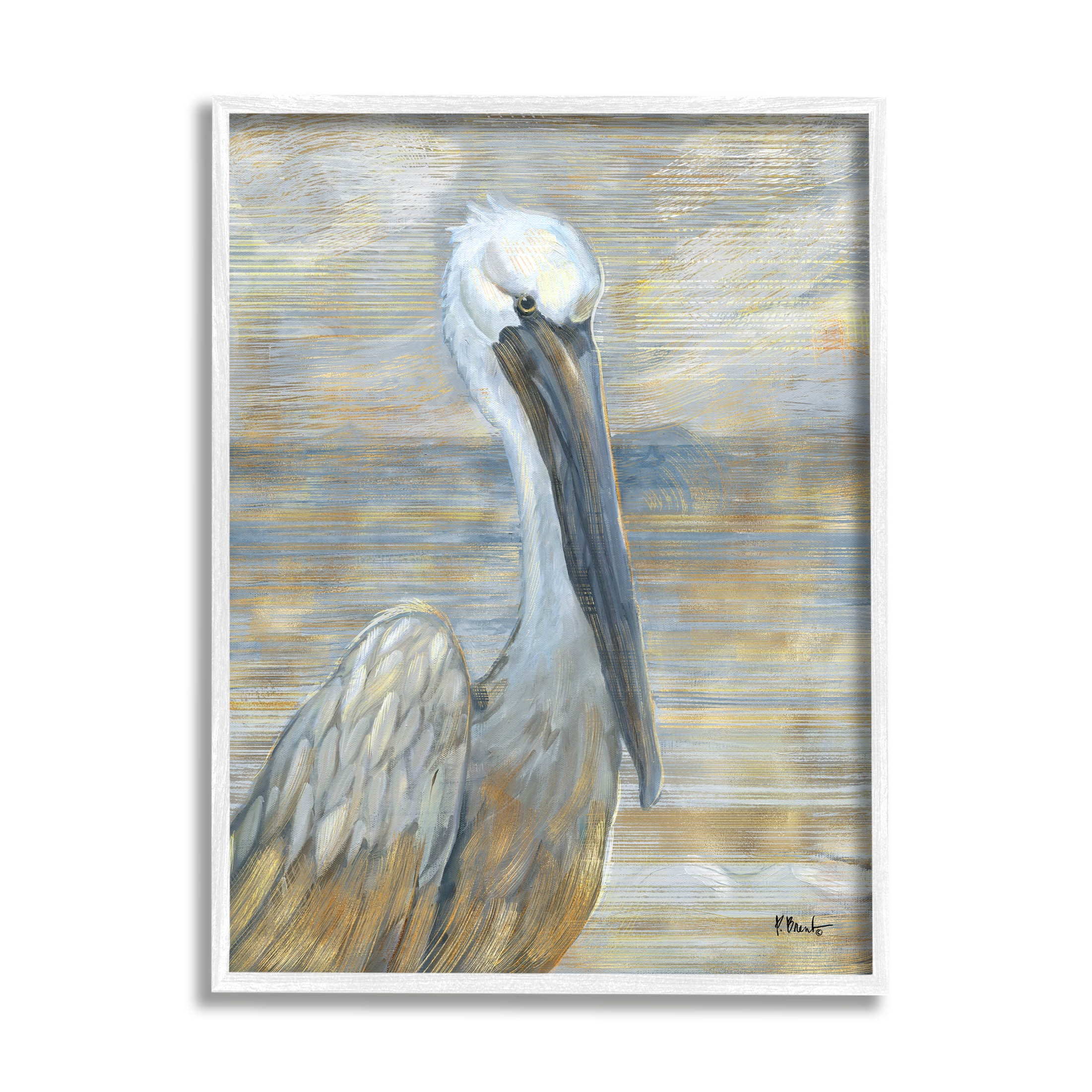 Stupell Industries Coastal Pelican Bird Abstract Portrait Painting White Framed Art Print Wall Art, Design by Paul Brent