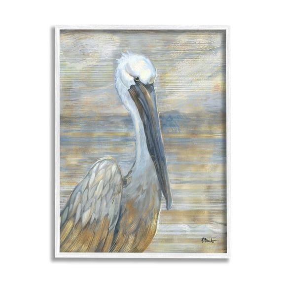 Stupell Industries Coastal Pelican Bird Abstract Portrait Painting White Framed Art Print Wall Art, Design by Paul Brent