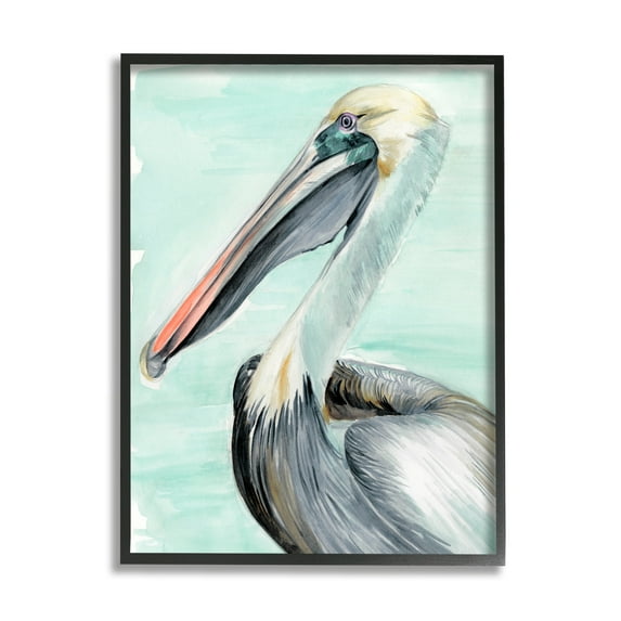 Stupell Industries Coastal Pelican Bird Watching Turquoise Ocean Portrait Paintings Black Framed Art Print Wall Art, 24x30, by Jennifer Paxton Parker