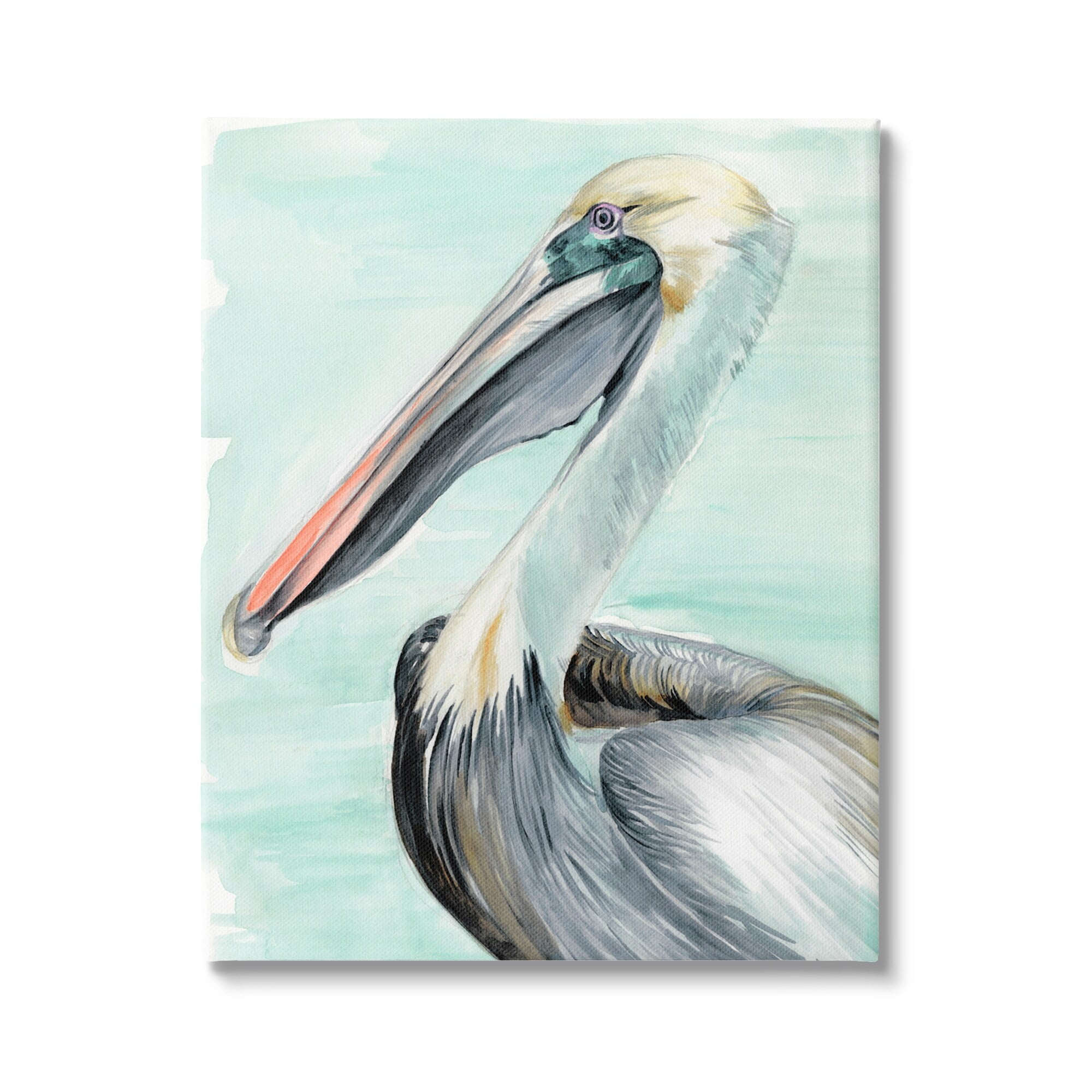 Coastal Pelican Turquoise Ocean Canvas Wall Art, 16x20