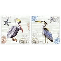 Stupell Industries Coastal Pelican & Heron Animals Painting Unframed Art Print Wall Art, 12 x 12, Set of 2