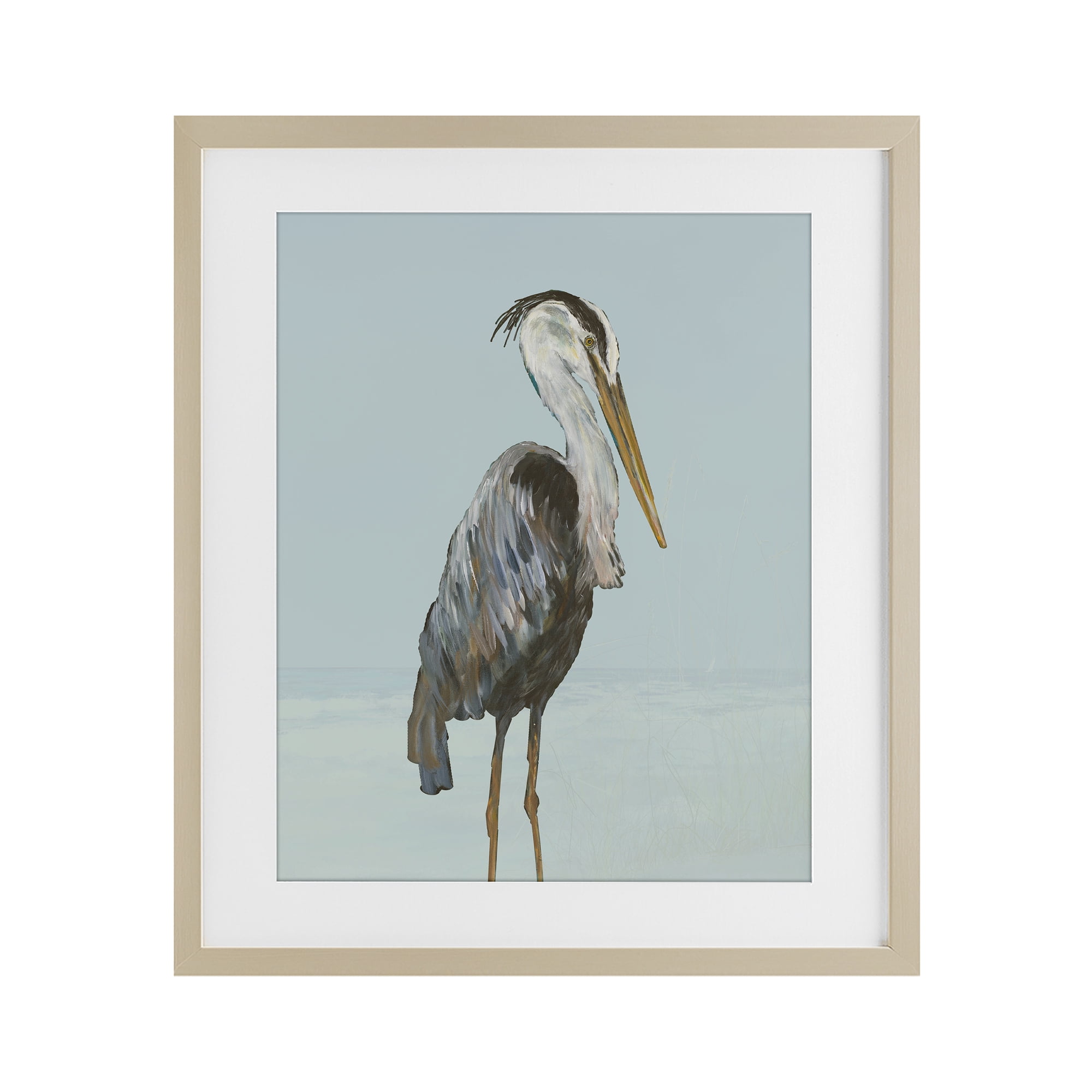 Stupell Industries Coastal Pelican Muted Blue Birch Framed Print Under Glass, design by Julie DeRice