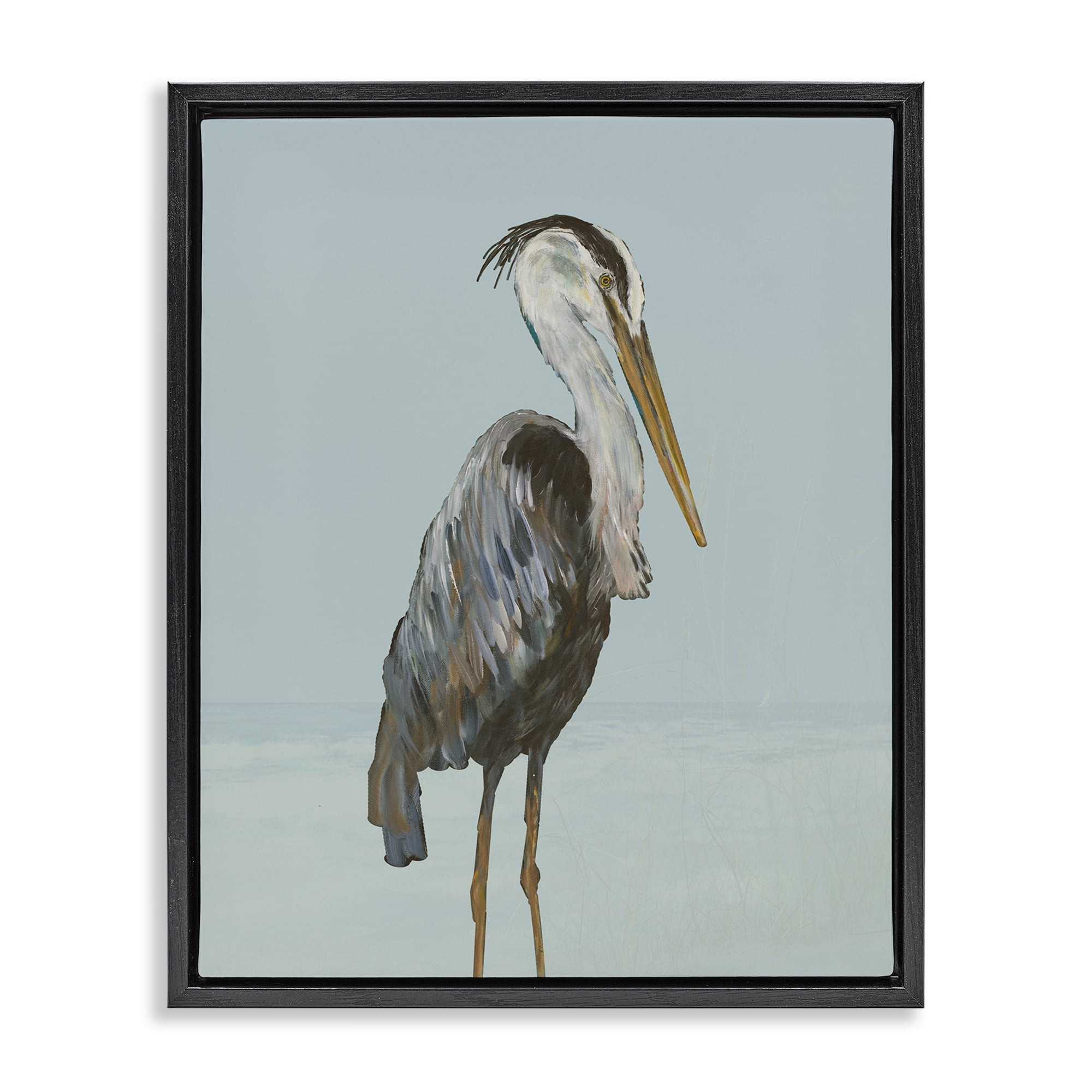 Stupell Industries Coastal Pelican Muted Blue Black Framed Floater Canvas Wall Art, design by Julie DeRice