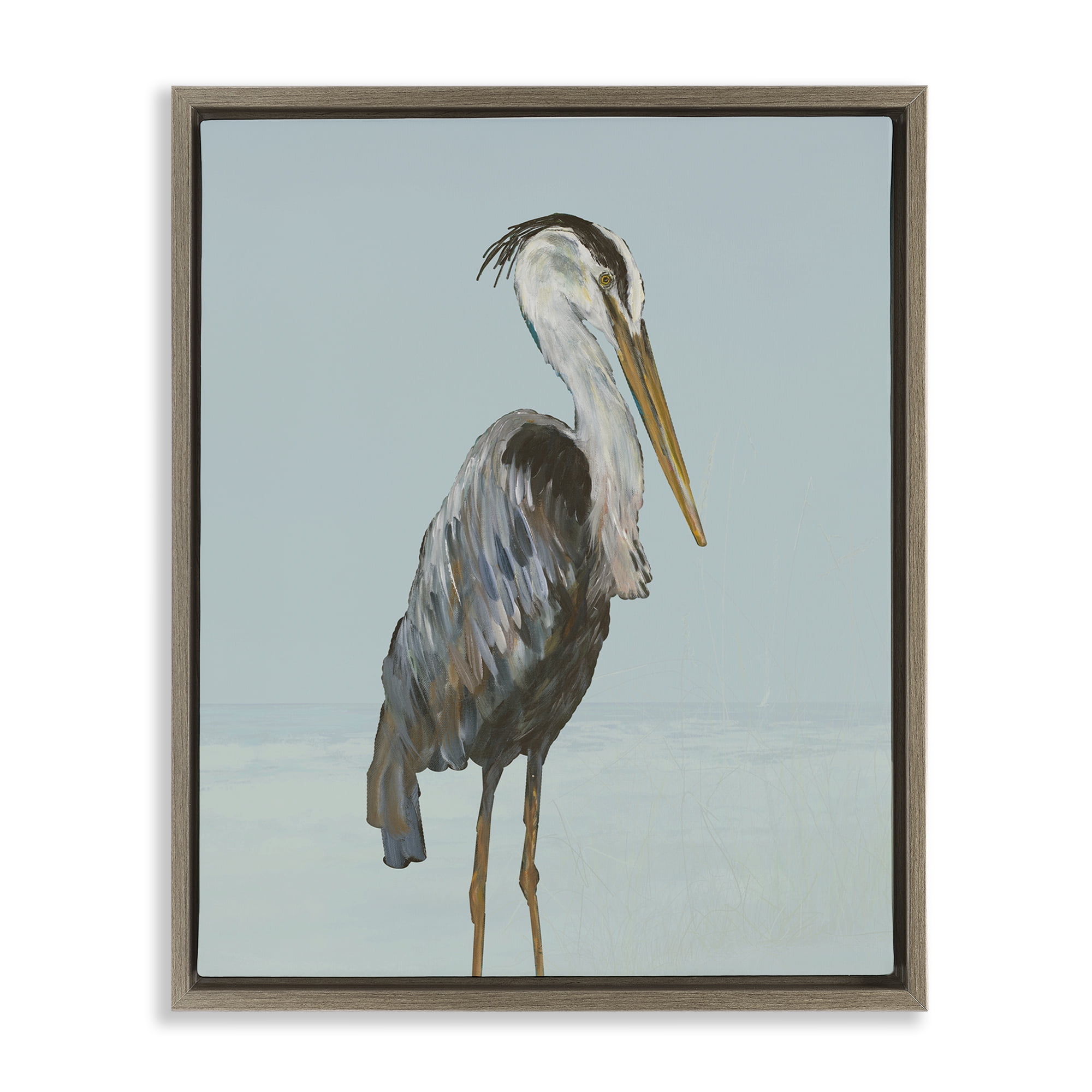 Stupell Industries Coastal Pelican Muted Blue Brown Framed Floater Canvas Wall Art, design by Julie DeRice