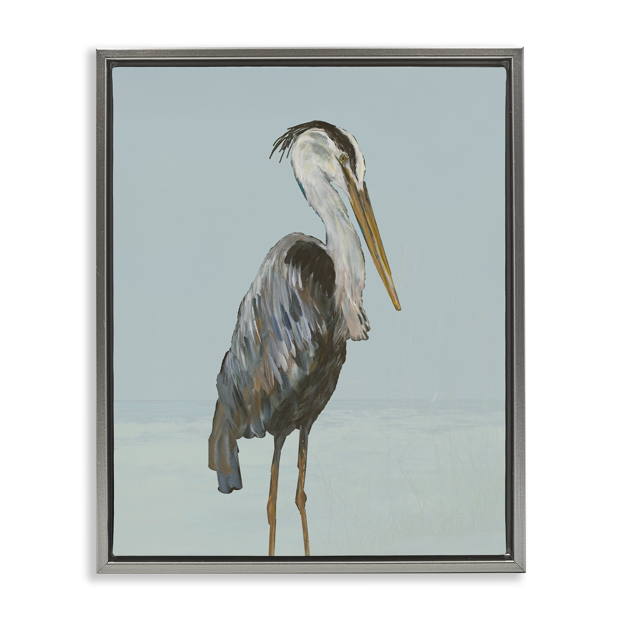 Stupell Industries Coastal Pelican Muted Blue Gray Framed Floater Canvas Wall Art, design by Julie DeRice