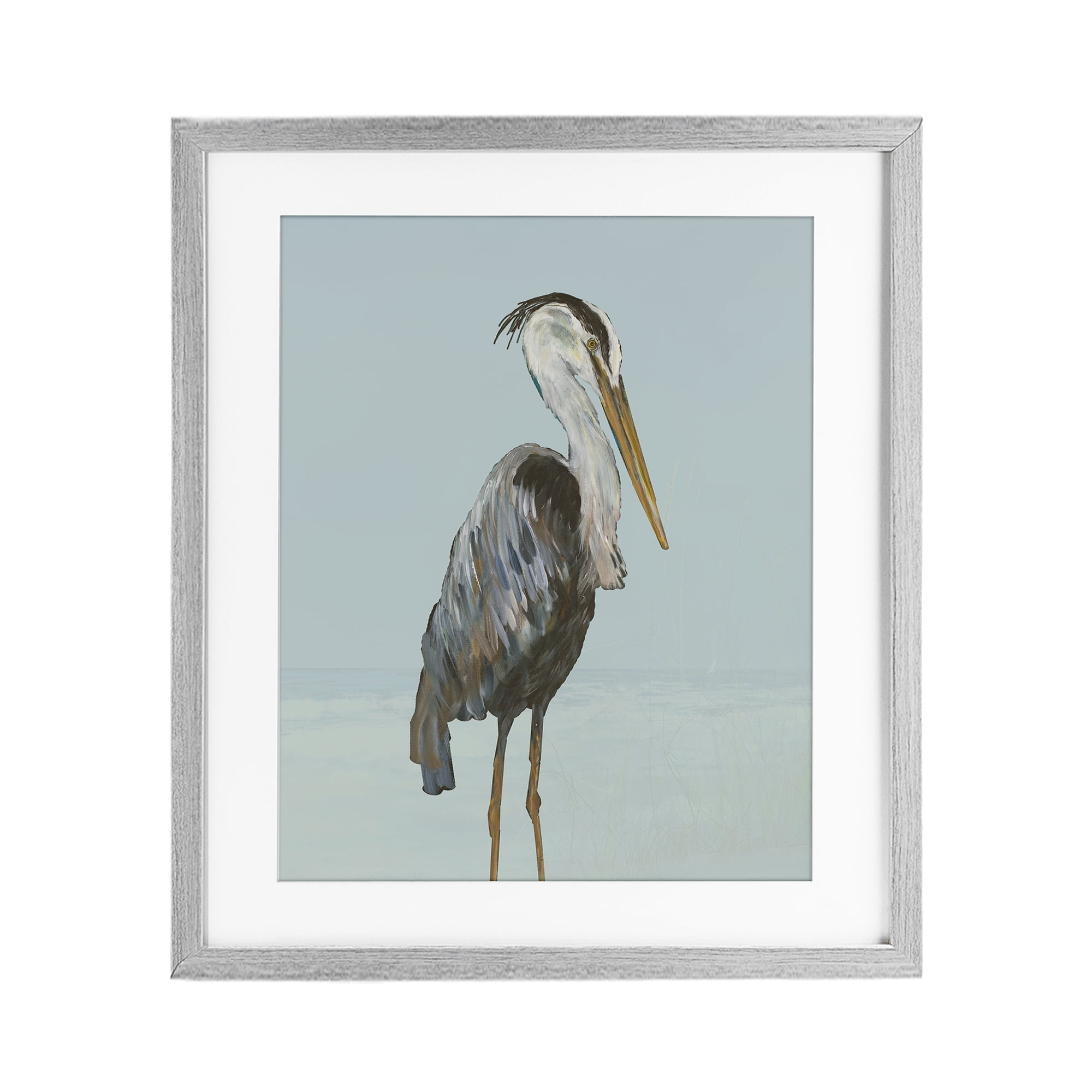 Stupell Industries Coastal Pelican Muted Blue Gray Framed Print Under Glass, design by Julie DeRice