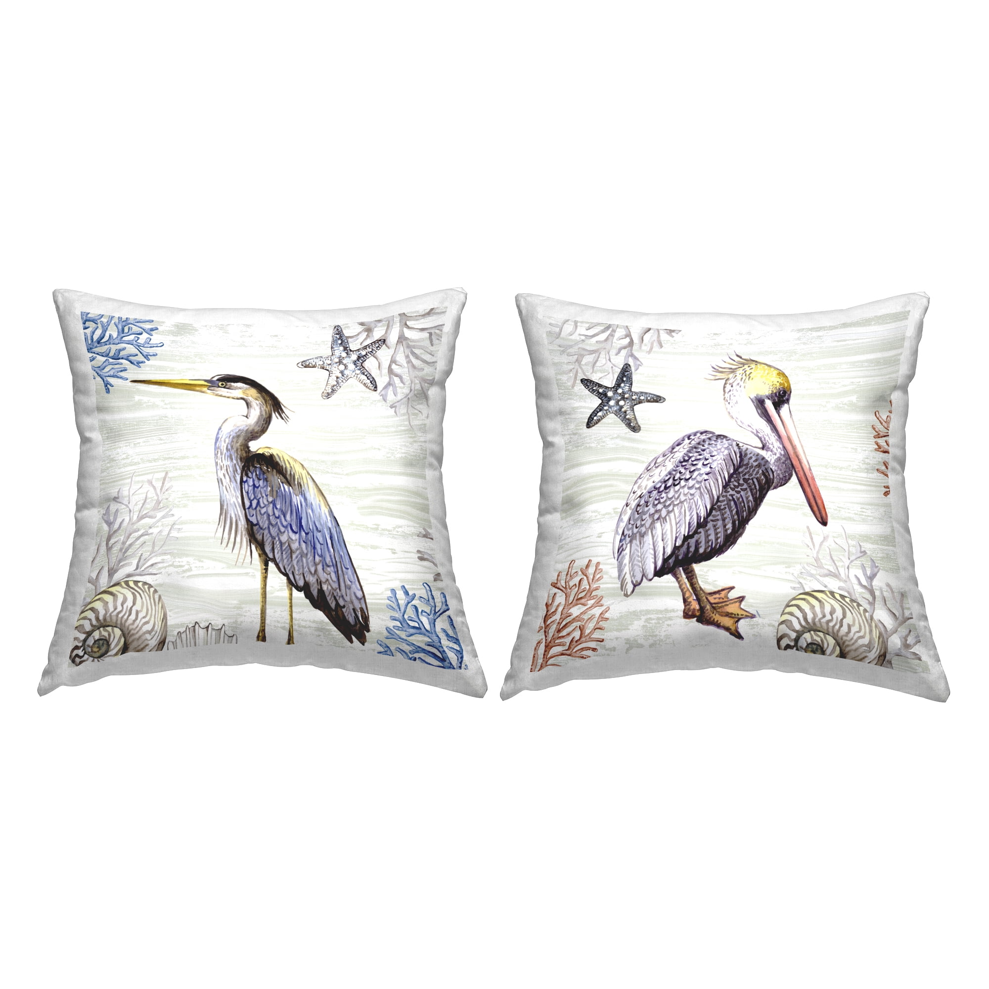 Stupell Industries Coastal Pelican and Heron Decorative Printed Throw Pillow Design by Elena Vladykina.