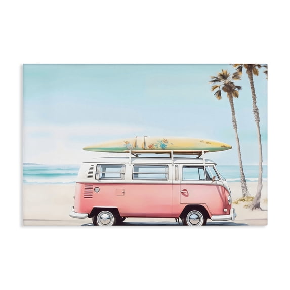 Stupell Industries Coastal Pink Bus on Tropical Shores Canvas Art, 36 x 24, by Arlington Prints