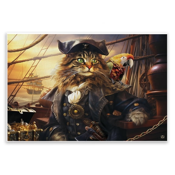Stupell Industries Coastal Pirate Cat on Ship Wall Plaque Art, 15 x 10, by Michael David Ward