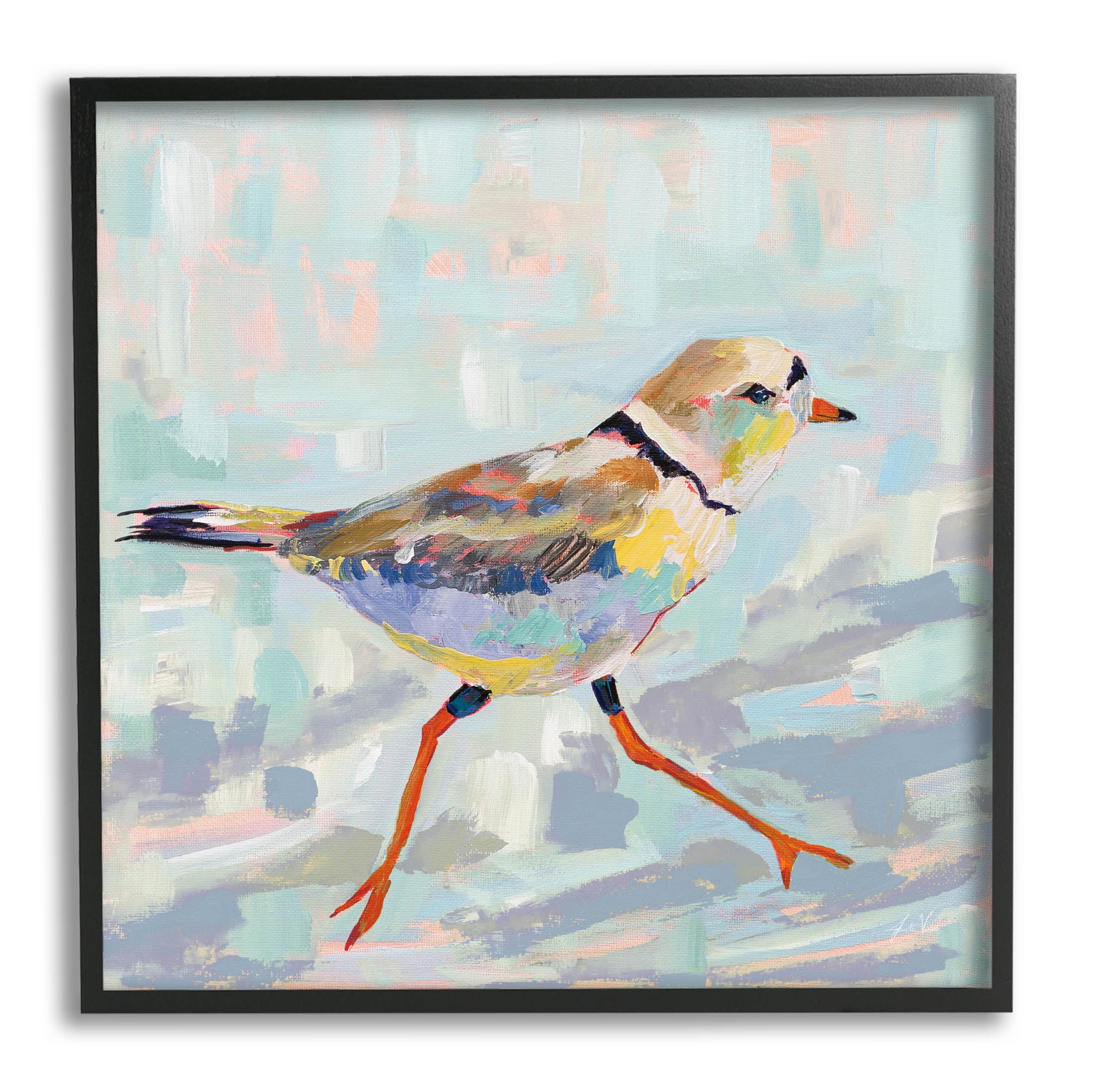 Stupell Industries Coastal Plover Abstract Bird Painting Black Framed Art Print Wall Art, Design by Jeanette Vertentes