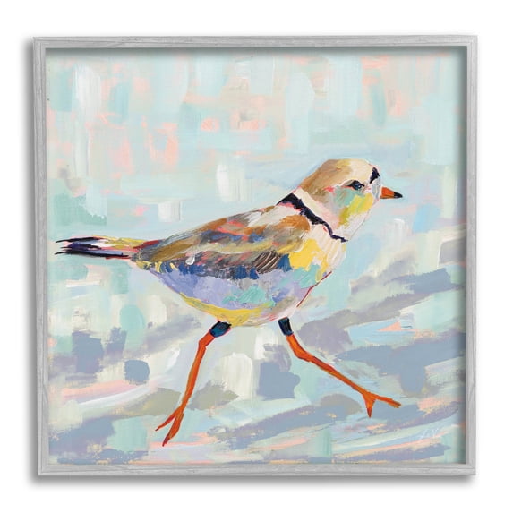 Stupell Industries Coastal Plover Abstract Bird Painting Gray Framed Art Print Wall Art, Design by Jeanette Vertentes