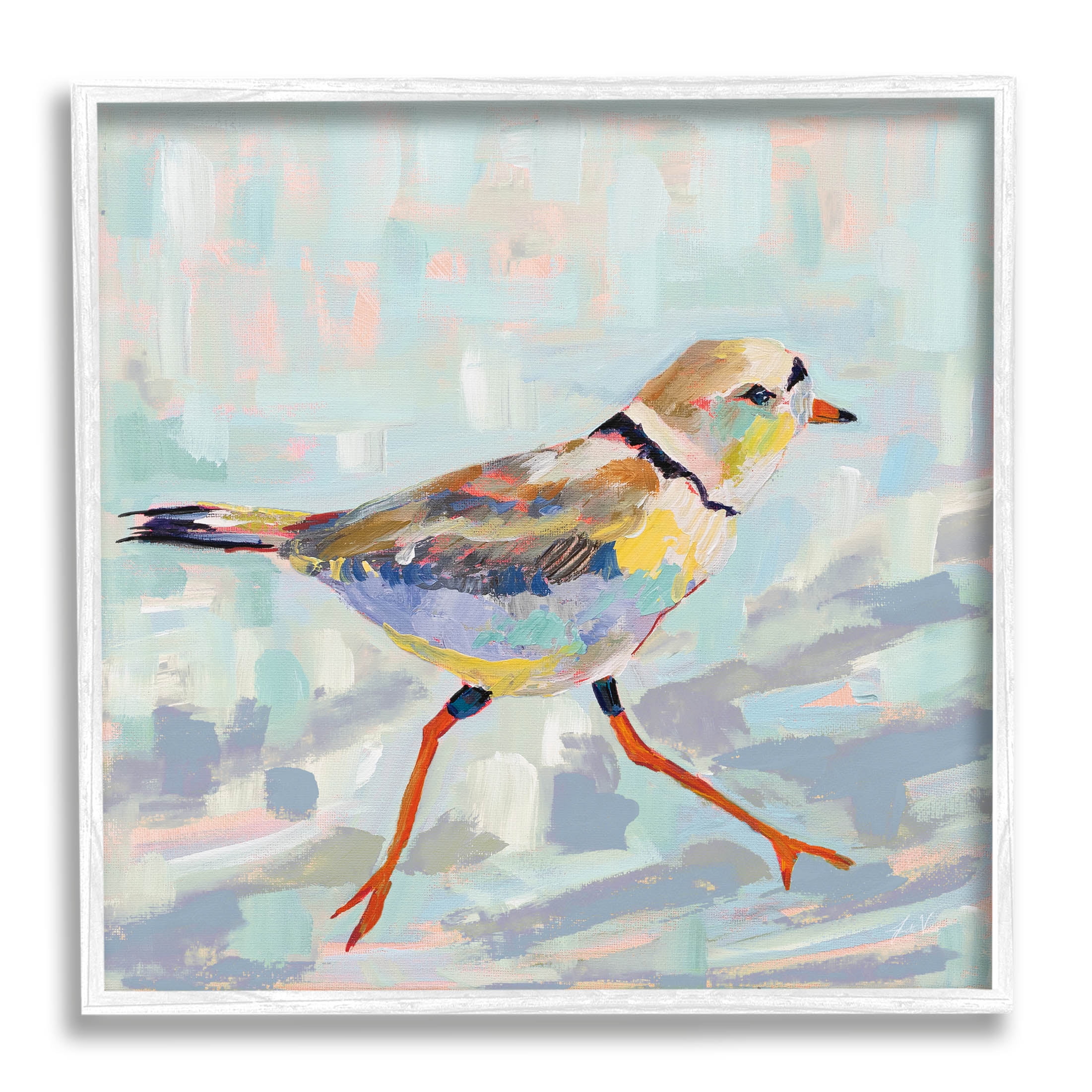 Coastal Plover Abstract Bird Print in White Frame, 12 x 12