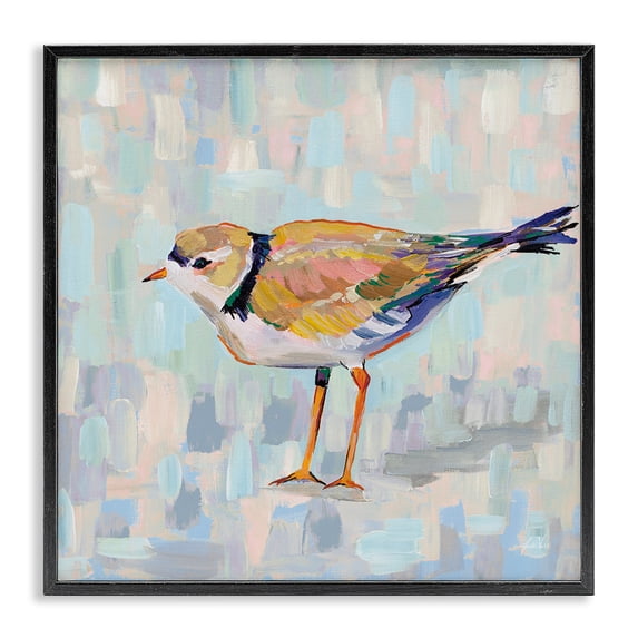 Stupell Industries Coastal Coastal Plover Abstract Patchwork Bird Black Framed Giclee Art, 12 x 12, by Jeanette Vertentes