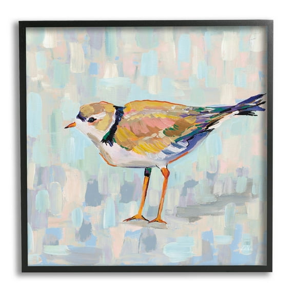 Stupell Industries Coastal Plover Abstract Patchwork Bird Painting Black Framed Art Print Wall Art, Design by Jeanette Vertentes