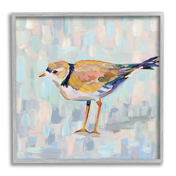 Stupell Industries Coastal Plover Abstract Patchwork Bird Painting Gray Framed Art Print Wall Art, Design by Jeanette Vertentes