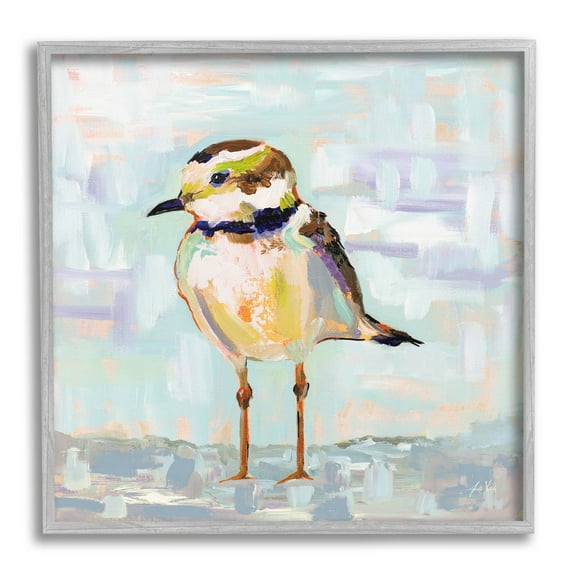 Stupell Industries Coastal Plover Patchwork Abstract Painting Gray Framed Art Print Wall Art, Design by Jeanette Vertentes
