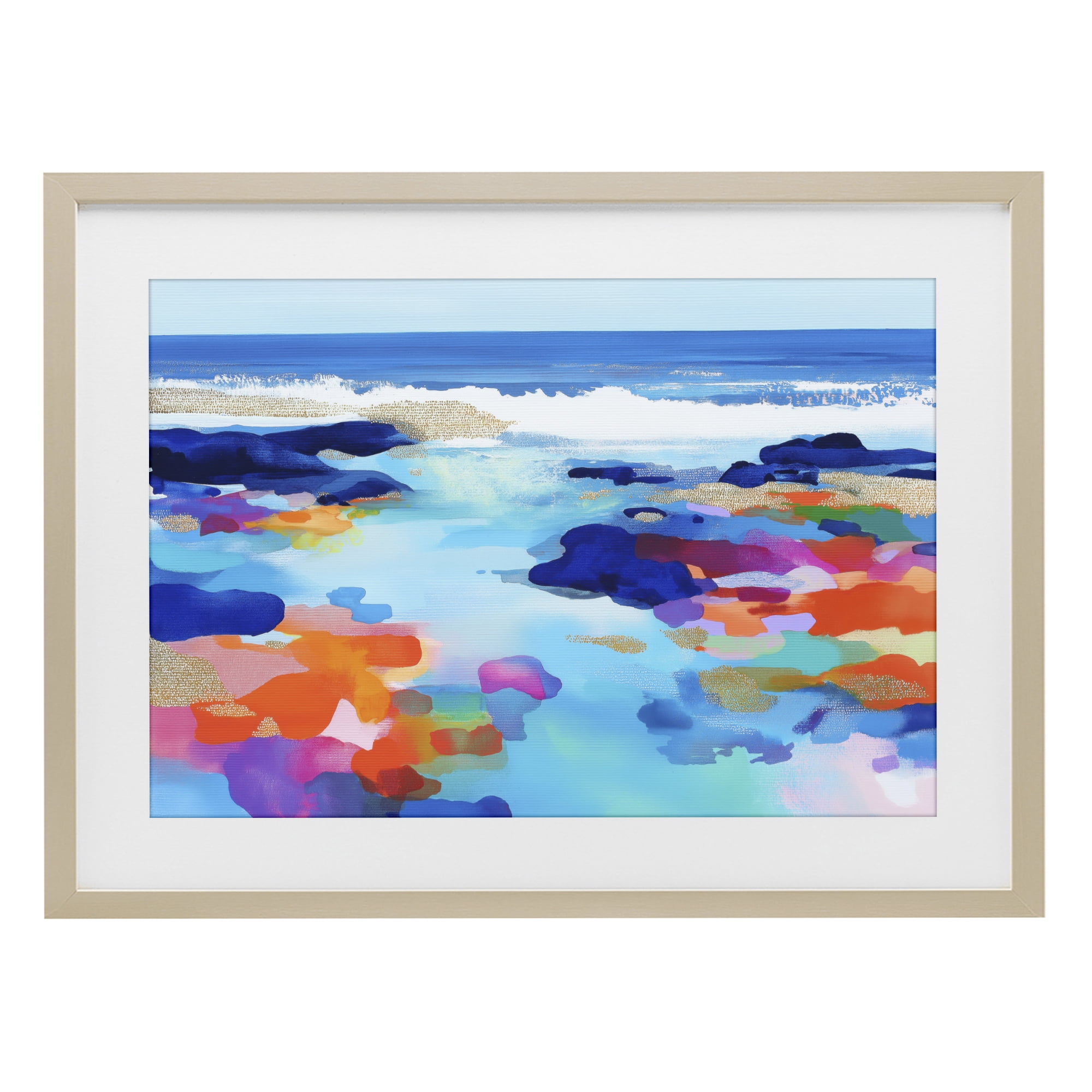 Stupell Industries Coastal Pools Overlay Abstraction Birch Framed Print Under Glass, design by Chromatic Storm Studio
