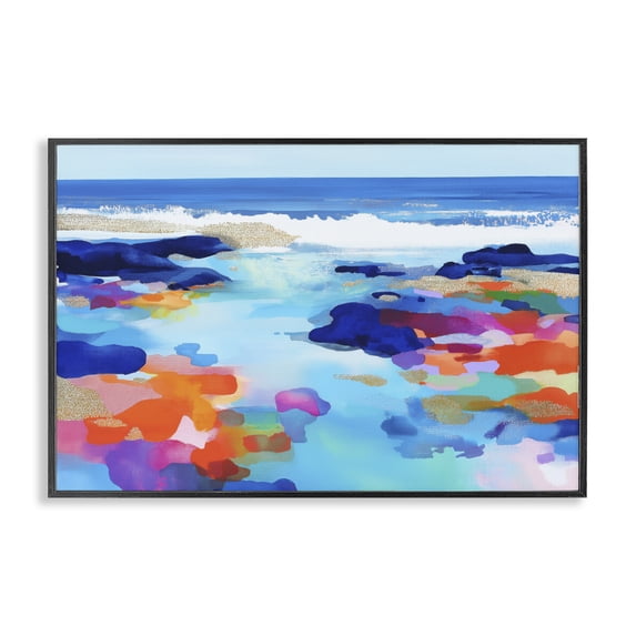 Stupell Industries Coastal Coastal Pools Overlay Abstraction Black Framed Giclee Art, 30 x 20, by Chromatic Storm Studio