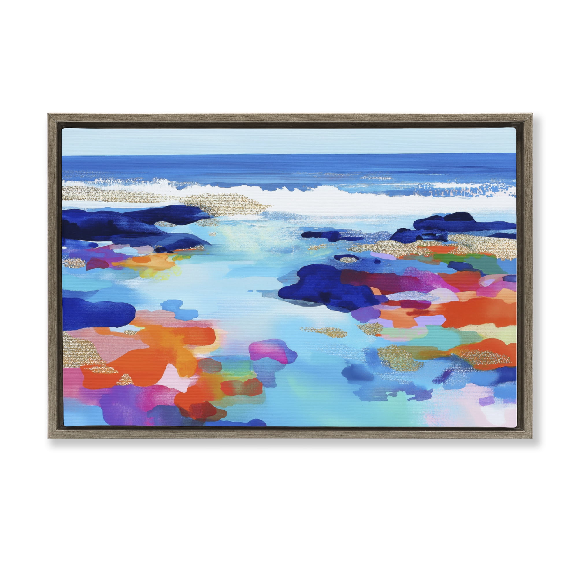 Stupell Industries Coastal Pools Overlay Abstraction Brown Framed Floater Canvas Wall Art, design by Chromatic Storm Studio
